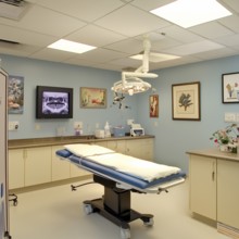 Treatment room in a dental clinic, without people, AI generated