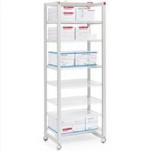 Medical rack for medicines, copy space, AI generated