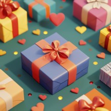 3D illustrations, gifts in beautiful boxes, pattern, AI generated