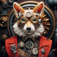 Portrait of a fox in steam punk style, AI generated