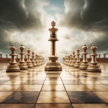 Storm clouds over the chess king, AI generated