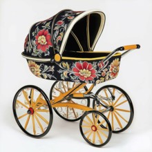 Baby stroller painted with Russian folk motifs, AI generated