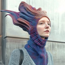 Girl in a futuristic knitted hat, AI generated