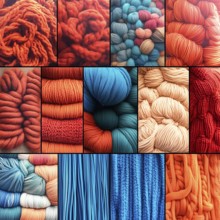 Multi-colored wool yarn, photo collage, AI generated