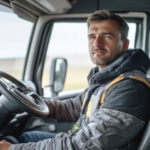Male driver driving a truck, AI generated