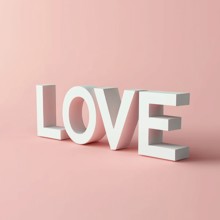 The word love on a pink background, 3D, minimalism, AI generated