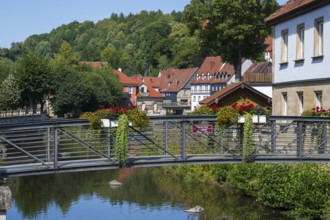 Footbridge over the Hasslach River, Eiserner Steg, Kronach, Upper Franconia, Franconia, Bavaria,