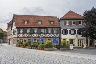 Historic half-timbered building on Hussitenplatz, Kronach, Upper Franconia, Bavaria, Germany