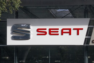 Toyota logo of the Spanish car brand Seat at a car dealership, Germany