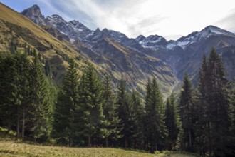 View of the Bacherloch Valley and the mountains of the Allgäu Alps with Trettachspitze,