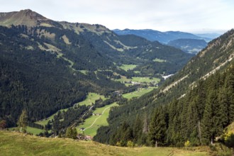 View from Einödsberg into Stillachtal, Oberstdorf, Oberallgäu, Allgäu, Bavaria Germany