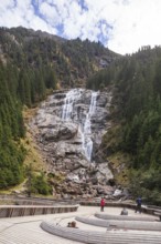 Viewing platform and Grawa waterfall on Wilde Wasser Weg, WildeWasserweg near Grawa Alm, Stubai