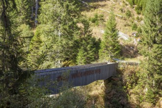 Gorge or Schlucht Ruetz cataract on the Ruetz river with bridge on the Wilde Wasser Weg,