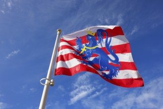 Flag of the city of Bruges fluttering in the wind, Bruges, Flanders, Belgium