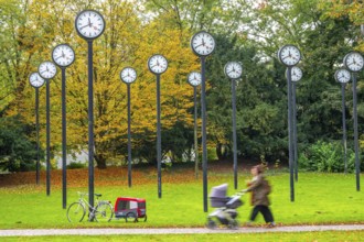 The art installation Zeitfeld in Volksgarten Park in Düsseldorf-Oberbilk, a total of 24 station