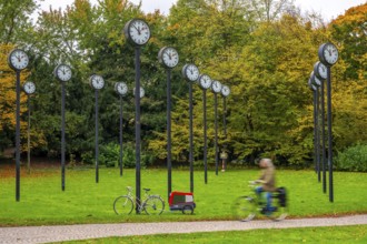 The art installation Zeitfeld in Volksgarten Park in Düsseldorf-Oberbilk, a total of 24 station