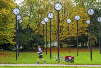 The art installation Zeitfeld in Volksgarten Park in Düsseldorf-Oberbilk, a total of 24 station