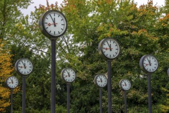 The art installation Zeitfeld in Volksgarten Park in Düsseldorf-Oberbilk, a total of 24 station