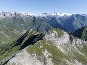 Alpine panorama, aerial view with summit of Großvenediger, Venediger Group and Lasörling Group,
