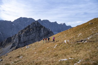 Hiking on hiking trail, hiking to Gamsjoch, eastern Karwendel, Tyrol, Austria