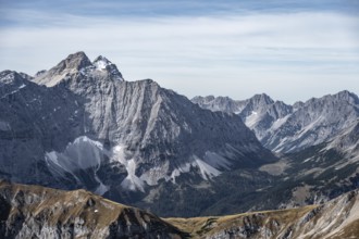 Majestic mountain landscape with high peaks and clear skies, eastern Karwendel, Tyrol, Austria