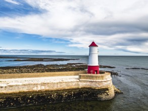 Berwick Pier and Lighthouse from a drone, Berwick-upon-Tweed, England, United Kingdom