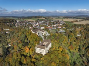 Aerial view of Heiligenberg Castle, a Renaissance-style palace complex, Tübingen administrative