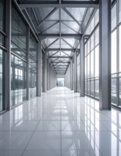 Modern architectural framework with glass and steel structure, glass facade with a greed of steel