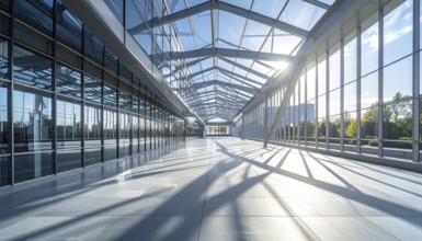 Modern architectural framework with glass and steel structure, glass facade with a greed of steel