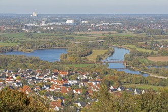 View of Weser and Porta Westfalica from the Kaiser Wilhelm Memorial, North Rhine-Westphalia,