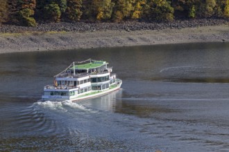 Excursion boat, Biggesee near Sondern, Olpe, Sauerland, North Rhine-Westphalia, Germany