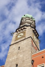 Historic city tower in the old town, Innsbruck, Inn Valley, Tyrolean Alps, Tyrol, Austria