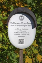 Information board in front of a historic, former forester's lodge, Lauf an der Pegnitz, Middle