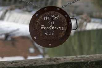 Warning on the destruction of nature, Lauf an der Pegnitz, Middle Franconia, Bavaria, Germany