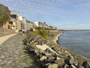 View of Rhine promenade from Emmerich right in front of it against waves and slight low floods