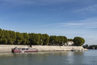 Rhone, ship, shore, Arles, France