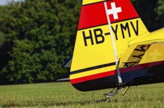 A Votec 351 sport aircraft from Swiss MSW Aviation AG with registration HB-YMV during a flight