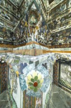 Central Prang of Wat Arun, decorated with colorful ceramic and porcelain ornaments, Thonburi,