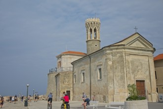 Cerkev Marije Zdravja church in the old town of Piran, Adriatic, Mediterranean, Piran, Istria,