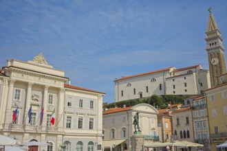 Tartini Square in the old town of Piran, Adriatic, Mediterranean, Piran, Istria, Slovenia