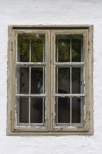 Old, slightly weathered window in a white wall, Weinviertel Lower Austria