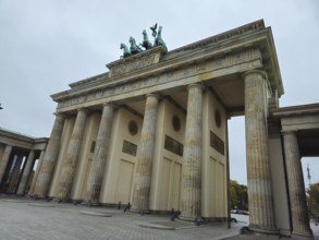 The Brandenburg Gate, monumental city gate and landmark with Doric columns and quadriga under
