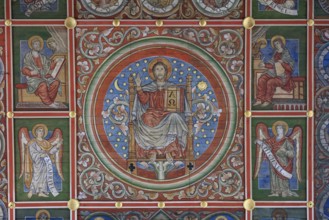 Painted wooden ceiling from the 13th century in the central nave of the nave depicting the Yesse