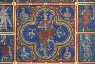 Painted wooden ceiling from the 13th century in the central nave of the nave depicting the Jesse