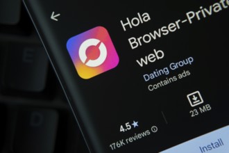 Dhaka, Bangladesh- 16 Oct 2025: Hola Browser app from Google Playstore is displayed on a smartphone