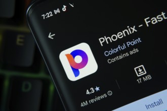Dhaka, Bangladesh- 16 Oct 2025: Phoenix app from Google Playstore is displayed on a smartphone
