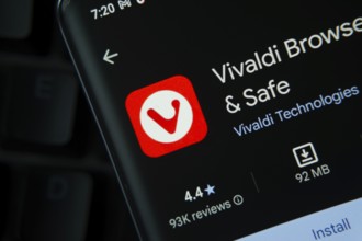 Dhaka, Bangladesh- 16 Oct 2025: Vivaldi Browser app from Google Playstore is displayed on a