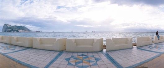 View from Algeciras on mainland Spain to Gibraltar Bay and Cliffs, Algeciras, Spain