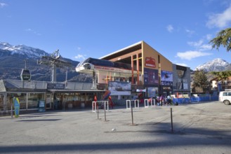 Valley station of the Funivia Bormio 2000 cable car, which connects the city of Bormio in Lombardy