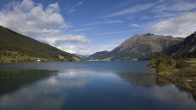 Landscape on Lake Reschen in the Vinschgau Valley in Italy